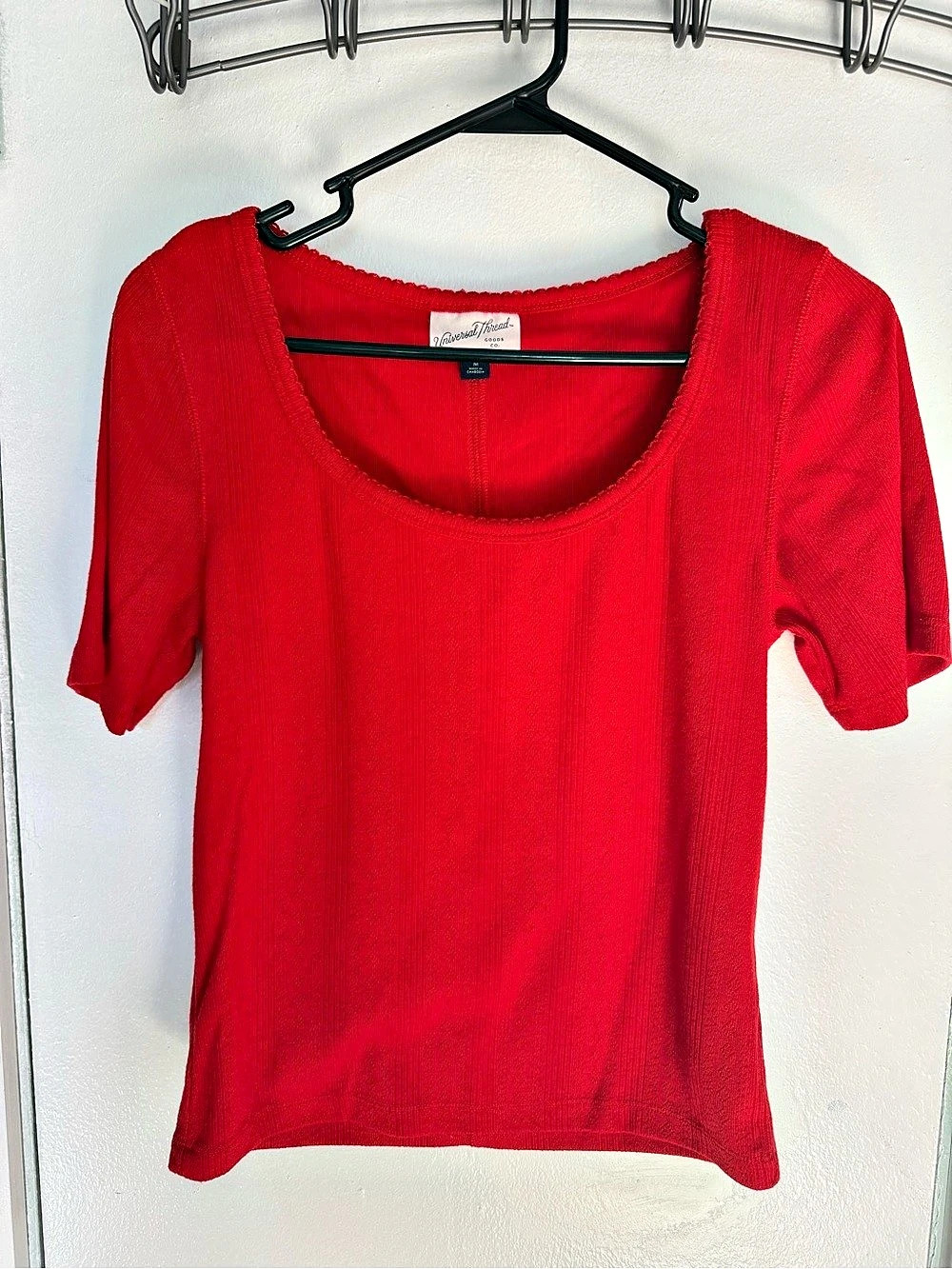 Universal Thread Short-Sleeve Cotton Ribbed Scoop Neck T-Shirt